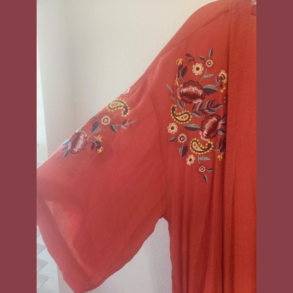 Umgee Rust Orange Embroidered Open Front Boho Kim… - image 4